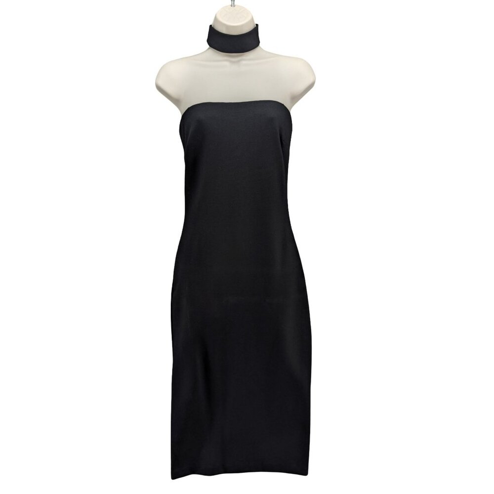 Amanda Uprichard Kimana Midi Dress Black Halter Chocker Bodycon Cocktail Sz S
